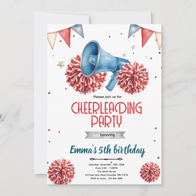 Girl Cheerleader party Invitation  (Front)