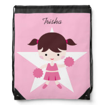 Girl Cheerleader Pink Uniform Drawstring Bag