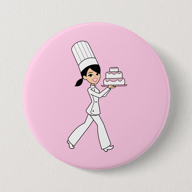 Girl Chef Print 3 Inch Round Button (Front)