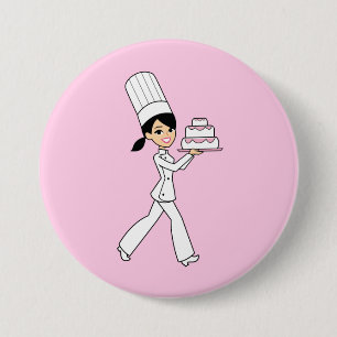 Girl Chef Print 3 Inch Round Button