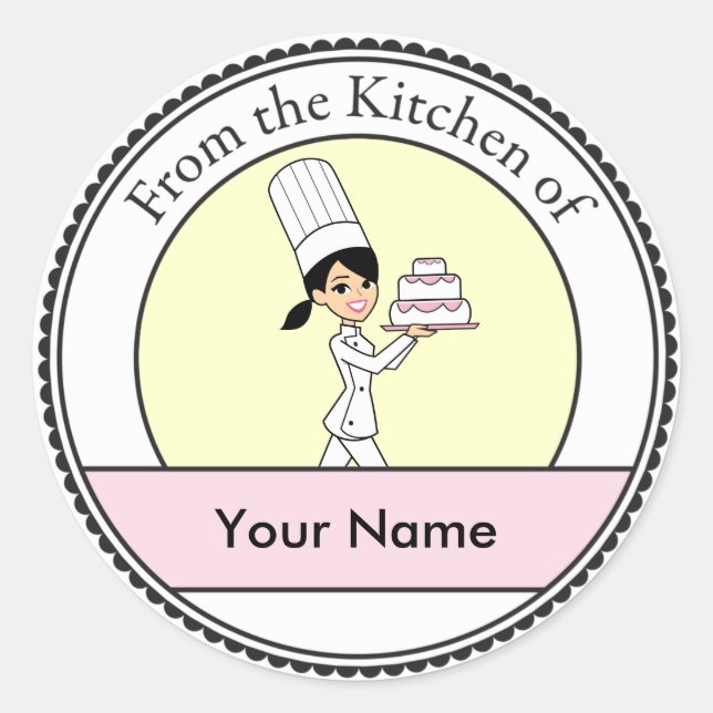 Girl Chef Print Classic Round Sticker (Front)