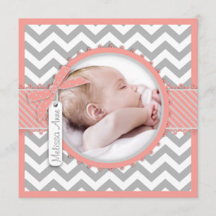 Girl Chevron Print Birth Announcement Photo Card