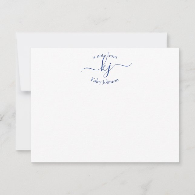 Girl Chic Navy Blanc 2 Monogrammes Nom Carte Note (Devant)