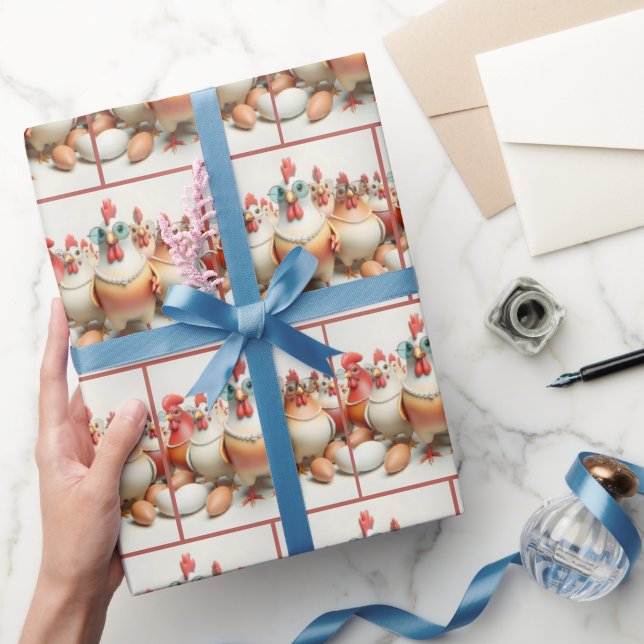Girl Chickens Wearing Pearl Necklaces Wrapping Paper (Gifting)
