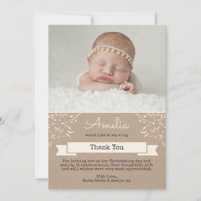 Girl Christening/Baptism Thank You Card (Front)