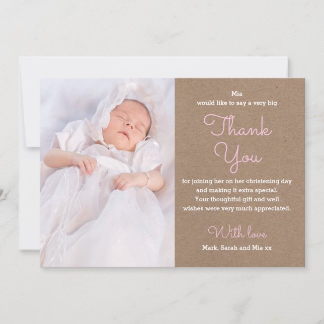 Girl Christening/Baptism Thank You Card (Front)