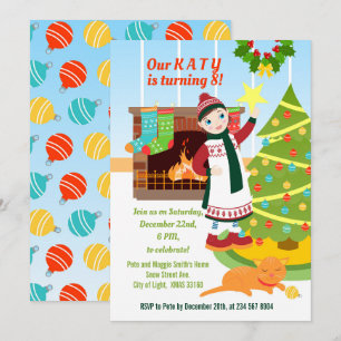 Girl Christmas Birthday party invitation