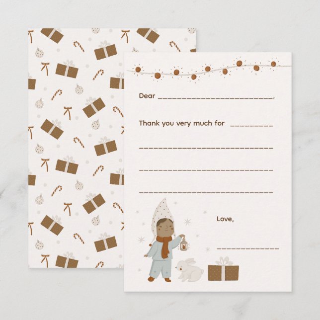 Girl Christmas Thank you note, fill in card (Front/Back)
