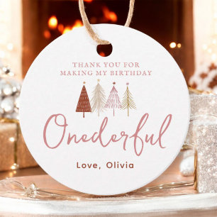 Girl Christmas Tree Onederful Birthday Thank You  Favour Tags