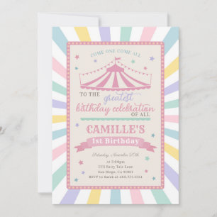 Girl Circus Theme Birthday Party Invitation