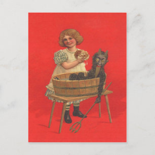Girl Cleaning Krampus Postcard