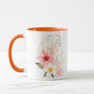 Girl close her eyes whithe flower-watercolor  mug