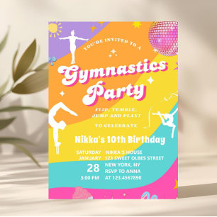 Girl Colourful Retro Gymnastics Gymnast Birthday Invitation