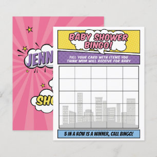 Girl Comic Book Superhero Baby Shower Bingo Game
