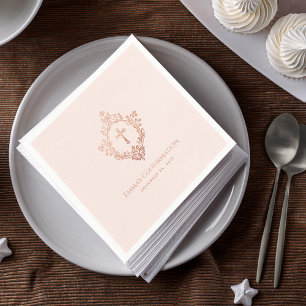Girl Confirmation Blush Pink Rose Gold Cross Crest Napkin