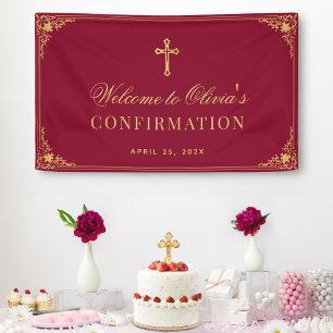 Girl Confirmation Burgundy Faux Gold Vintage Banner