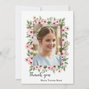 Girl Confirmation Custom Photo Floral Thank you    Card