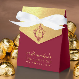 Girl Confirmation Faux Gold Elegant Burgundy Crest Favor Box