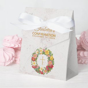 Girl Confirmation Floral Marble Cross Rose Wreath Favor Box