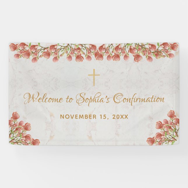 Girl Confirmation Floral Welcome Pink Magnolia Banner (Horizontal)