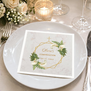 Girl Confirmation Marble Gold Calla Lilies Floral Napkin