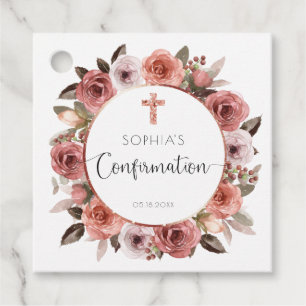 Girl Confirmation Rose Gold, Blush Floral Favour Tags