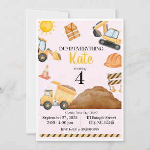 Girl Construction Birthday Invitation