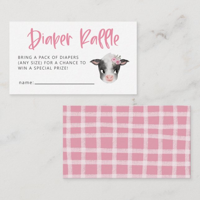 Girl Cow Baby Shower Diaper Raffle Ticket Enclosure Card (Front/Back)