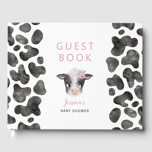 Girl Cow Baby Shower  Guest Book (Front)