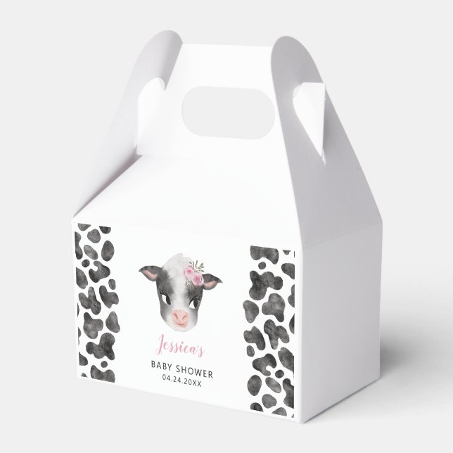 Girl Cow Farm Animal Baby Shower Favor Box (Front Side)