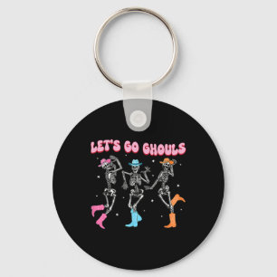 Girl Cowgirl Lets Go Ghouls Halloween Ghost Dancin Keychain