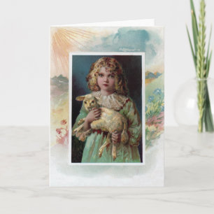 Girl Cradling Lamb Victorian Easter Holiday Card