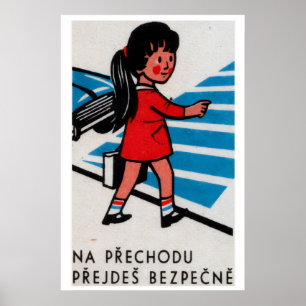Girl Crossing Street - Matchbox Print - Czech Wall