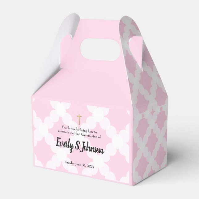 Girl Custom Name Pink First Communion Favor Box (Back Side)