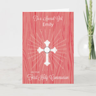 Girl Customizable Name First Communion Cross Card