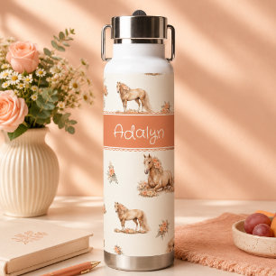 Girl Cute Peach Horse Rose Pattern Personalized Water Bottle