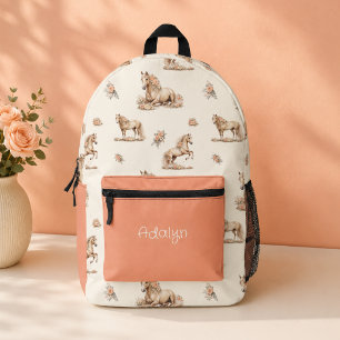 Girl Cute Peach Rose Horse Pattern Printed Backpack