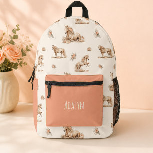 Girl Cute Peach Rose Horse Pattern Printed Backpack