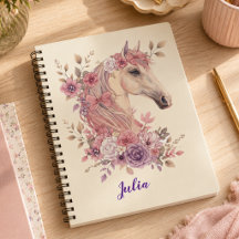 Girl Cute Pink Purple Floral Horse Monogram