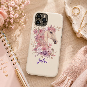 Girl Cute Purple Pink Horse Monogram Script Name iPhone 11 Pro Case