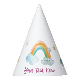 Girl Cute Purple Watercolor Rainbow Baby Birthday Party Hat