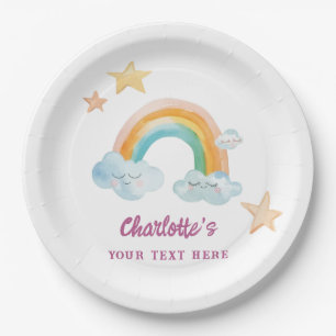 Girl Cute Purple Watercolor Rainbow Baby Shower Paper Plate
