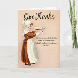 Girl Cutting Pie for Christian Thanksgiving Card