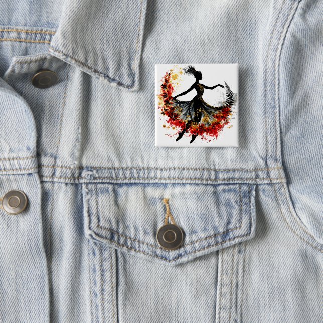 girl dance flowers impulse inspiration spring natu 2 inch square button (In Situ)