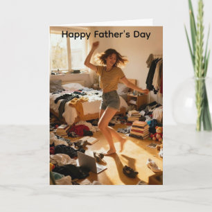Girl Dancing in a Messy Room Father's Day Holiday Card