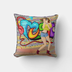 Girl Dancing Music Graffiti Wall Background Throw Pillow
