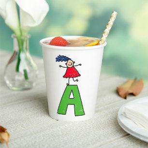 Girl Dancing on Green Letter A Fun Alphabet  Paper Cups