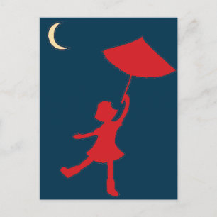 Girl dancing with her umbrella postcard