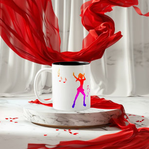  Girl  dancing with Music Notes – Cool K-Pop  Two-Tone Coffee Mug