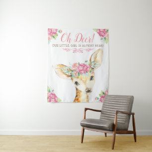 Girl Deer Baby Shower Backdrop Tapestry